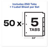 A Picture of product AVE-11556 Avery® Print & Apply Index Maker® Clear Label Dividers with Easy Printable Strip and White Tabs 5-Tab, 11 x 8.5, 50 Sets