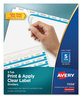 A Picture of product AVE-11556 Avery® Print & Apply Index Maker® Clear Label Dividers with Easy Printable Strip and White Tabs 5-Tab, 11 x 8.5, 50 Sets