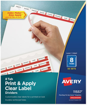 Avery® Print & Apply Index Maker® Clear Label Dividers with Easy Printable Strip and White Tabs 8-Tab, 11 x 8.5, 50 Sets