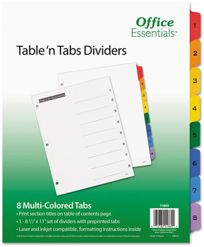 Office Essentials™ Table 'n Tabs® Dividers 8-Tab, 1 to 8, 11 x 8.5, White, Assorted Set