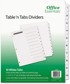 Office Essentials™ Table 'n Tabs® Dividers 10-Tab, 1 to 10, 11 x 8.5, White, Set