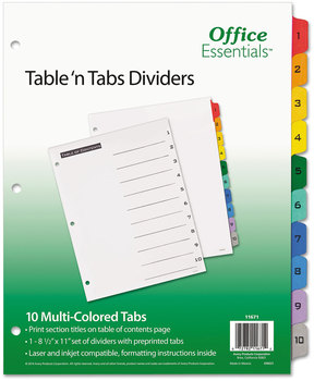 Office Essentials™ Table 'n Tabs® Dividers 10-Tab, 1 to 10, 11 x 8.5, White, Assorted Set