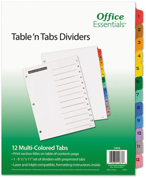 Office Essentials™ Table 'n Tabs® Dividers 12-Tab, 1 to 12, 11 x 8.5, White, Assorted Set