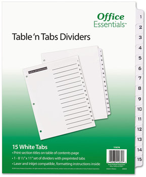 Office Essentials™ Table 'n Tabs® Dividers 15-Tab, 1 to 15, 11 x 8.5, White, Set