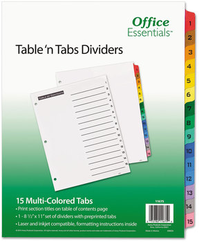 Office Essentials™ Table 'n Tabs® Dividers 15-Tab, 1 to 15, 11 x 8.5, White, Assorted Set