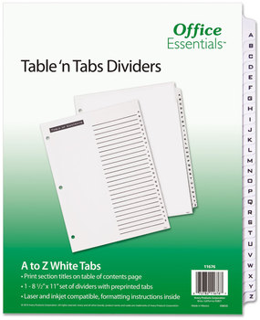 Office Essentials™ Table 'n Tabs® Dividers 26-Tab, A to Z, 11 x 8.5, White, 1 Set