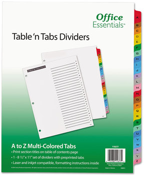 Office Essentials™ Table 'n Tabs® Dividers 26-Tab, A to Z, 11 x 8.5, White, Assorted 1 Set