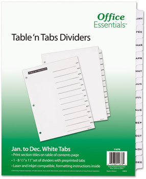 Office Essentials™ Table 'n Tabs® Dividers 12-Tab, Jan. to Dec., 11 x 8.5, White, 1 Set