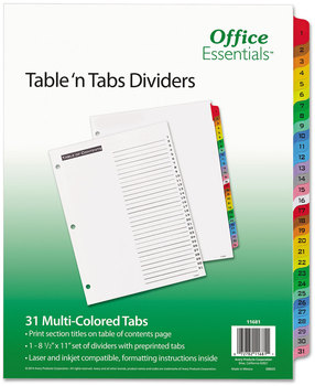 Office Essentials™ Table 'n Tabs® Dividers 31-Tab, 1 to 31, 11 x 8.5, White, Assorted Set