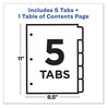 A Picture of product AVE-11816 Avery® Customizable Table of Contents Ready Index® Plastic Multicolor Dividers with Printable Section Titles Tabs, 5-Tab, 1 to 5, 11 x 8.5, Translucent, Set