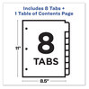 A Picture of product AVE-11817 Avery® Customizable Table of Contents Ready Index® Plastic Multicolor Dividers with Printable Section Titles Tabs, 8-Tab, 1 to 8, 11 x 8.5, Translucent, Set