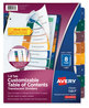 A Picture of product AVE-11817 Avery® Customizable Table of Contents Ready Index® Plastic Multicolor Dividers with Printable Section Titles Tabs, 8-Tab, 1 to 8, 11 x 8.5, Translucent, Set