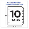 A Picture of product AVE-11818 Avery® Customizable Table of Contents Ready Index® Plastic Multicolor Dividers with Printable Section Titles Tabs, 10-Tab, 1 to 10, 11 x 8.5, Translucent, Set