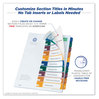 A Picture of product AVE-11818 Avery® Customizable Table of Contents Ready Index® Plastic Multicolor Dividers with Printable Section Titles Tabs, 10-Tab, 1 to 10, 11 x 8.5, Translucent, Set