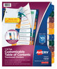 A Picture of product AVE-11818 Avery® Customizable Table of Contents Ready Index® Plastic Multicolor Dividers with Printable Section Titles Tabs, 10-Tab, 1 to 10, 11 x 8.5, Translucent, Set