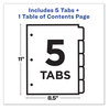 A Picture of product AVE-11840 Avery® Customizable Table of Contents Ready Index® Multicolor Dividers with Printable Section Titles TOC Tab 5-Tab, 1 to 5, 11 x 8.5, White, Contemporary Color Tabs, Set