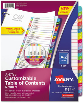 Avery® Customizable Table of Contents Ready Index® Multicolor Dividers with Printable Section Titles TOC Tab 26-Tab, A to Z, 11 x 8.5, White, Contemporary Color Tabs, 1 Set