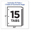 A Picture of product AVE-11845 Avery® Customizable Table of Contents Ready Index® Multicolor Dividers with Printable Section Titles TOC Tab 15-Tab, 1 to 15, 11 x 8.5, White, Contemporary Color Tabs, Set