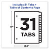 A Picture of product AVE-11846 Avery® Customizable Table of Contents Ready Index® Multicolor Dividers with Printable Section Titles TOC Tab 31-Tab, 1 to 31, 11 x 8.5, White, Contemporary Color Tabs, Set