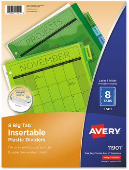 Avery® Insertable Big Tab™ Plastic Dividers 8-Tab, 11 x 8.5, Assorted, 1 Set