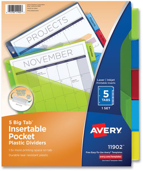 Avery® Insertable Big Tab™ Plastic Pocket Dividers 1-Pocket 5-Tab, 11.13 x 9.25, Assorted, 1 Set