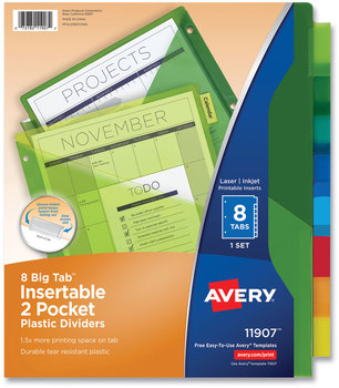 Avery® Insertable Big Tab™ Plastic Pocket Dividers 2-Pocket 8-Tab, 11.13 x 9.25, Assorted, 1 Set
