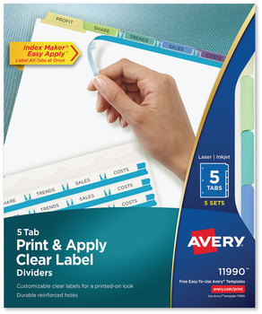 Avery® Print & Apply Index Maker® Clear Label Dividers with Easy Printable Strip and Color Tabs 5-Tab, 11 x 8.5, White, Contemporary 5 Sets