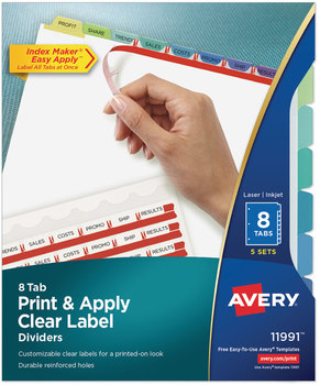 Avery® Print & Apply Index Maker® Clear Label Dividers with Easy Printable Strip and Color Tabs 8-Tab, 11 x 8.5, White, Contemporary 5 Sets