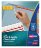 A Picture of product AVE-12433 Avery® Print & Apply Index Maker® Clear Label Plastic Dividers with Easy Printable Strip and 8-Tab, 11 x 8.5, Assorted Tabs, 5 Sets