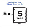 A Picture of product AVE-12449 Avery® Print & Apply Index Maker® Clear Label Plastic Dividers with Easy Printable Strip and w/Printable 5-Tab, 11 x 8.5, Frosted Tabs, 5 Sets
