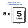 A Picture of product AVE-12452 Avery® Print & Apply Index Maker® Clear Label Plastic Dividers with Easy Printable Strip and 5-Tab, 11 x 8.5, Assorted Tabs, 5 Sets