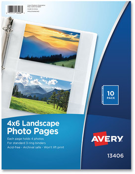 Avery® Photo Storage Pages for Four 4 x 6 Horizontal Photos, 3-Hole Punched, 10/Pack
