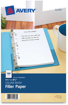 Avery® Mini Size Binder Filler Paper 7-Hole Side Punched, 5.5 x 8.5, College Rule, 100/Pack