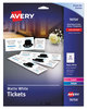 A Picture of product AVE-16154 Avery® Printable Tickets with Tear-Away Stubs w/Tear-Away 97 Bright, 65 lb Cover Weight, 8.5 x 11, White, 10 Tickets/Sheet, 20 Sheets/Pack
