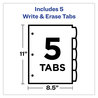 A Picture of product AVE-16170 Avery® Write & Erase Big Tab™ Durable Plastic Dividers and 3-Hole Punched, 5-Tab, 11 x 8.5, Assorted, 1 Set