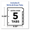 A Picture of product AVE-16176 Avery® Write & Erase Durable Plastic Dividers with Pocket and Slash 3-Hold Punched, 5-Tab, 11.13 x 9.25, Assorted, 1 Set