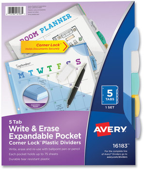 Avery® Write & Erase Big Tab™ Durable Plastic Dividers and Expandable Pocket, 3-Hole Punched, 5-Tab, 11 x 8.5, Assorted, 1 Set