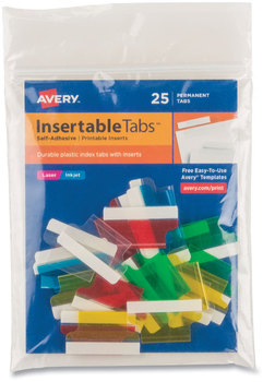 Avery® Insertable Index Tabs with Printable Inserts 1/5-Cut, Assorted Colors, 1" Wide, 25/Pack