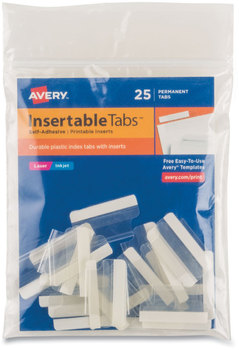 Avery® Insertable Index Tabs with Printable Inserts 1/5-Cut, Clear, 1" Wide, 25/Pack