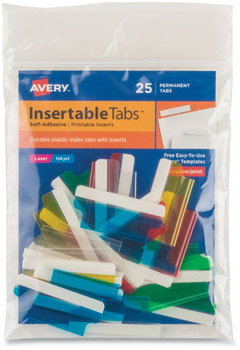 Avery® Insertable Index Tabs with Printable Inserts 1/5-Cut, Assorted Colors, 1.5" Wide, 25/Pack