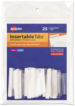 Avery® Insertable Index Tabs with Printable Inserts 1/5-Cut, Clear, 1.5" Wide, 25/Pack
