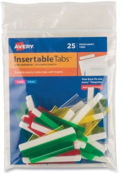 Avery® Insertable Index Tabs with Printable Inserts 1/5-Cut, Assorted Colors, 2" Wide, 25/Pack