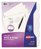 A Picture of product AVE-16370 Avery® Write & Erase Big Tab™ Durable Plastic Dividers and 3-Hole Punched, 5-Tab, 11 x 8.5, White, 1 Set