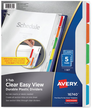 Avery® Clear Easy View Plastic Dividers with Multicolored Tabs & Sheet Protector and 5-Tab, 11 x 8.5, 1 Set