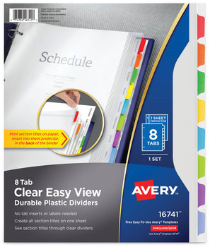 Avery® Clear Easy View Plastic Dividers with Multicolored Tabs & Sheet Protector and 8-Tab, 11 x 8.5, 1 Set