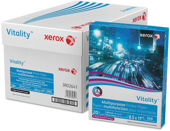 xerox™ Vitality™ Multipurpose Printer Paper Print 92 Bright, 3-Hole, 20 lb Bond Weight, 8.5 x 11, 500 Sheets/Ream, 10 Reams/Carton