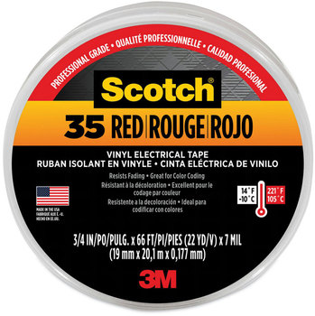 3M™ Scotch® 35 Vinyl Electrical Color Coding Tape 3" Core, 0.75" x 66 ft, Red