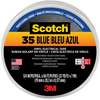 3M™ Scotch® 35 Vinyl Electrical Color Coding Tape 3" Core, 0.75" x 66 ft, Blue