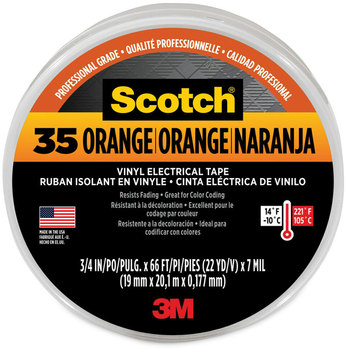 3M™ Scotch® 35 Vinyl Electrical Color Coding Tape 3" Core, 0.75" x 66 ft, Orange