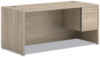 HON® 10500 Series™ Single Pedestal Desk 3/4-Height Right: Box/File, 66" x 30" 29.5", Kingswood Walnut